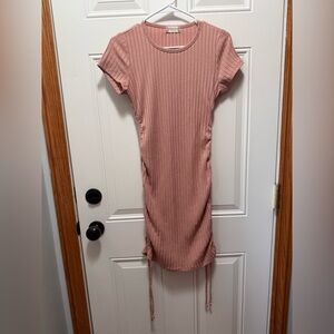 Altar'd State Ribbed Pink Ruching Mini Dress Medium